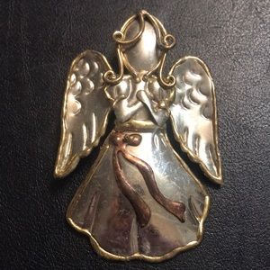ANGEL mixed metal designer signed SJ brooch / pendant